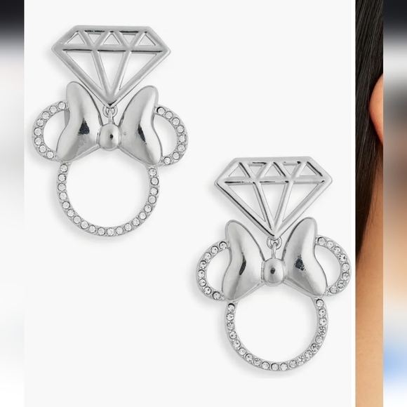 NWT x Disney® Minnie Mouse Diamond Outline Drop Earrings - Picture 1 of 3